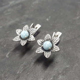 Blue Flower Earrings - Genuine Larimar Earrings - Vintage Floral Studs