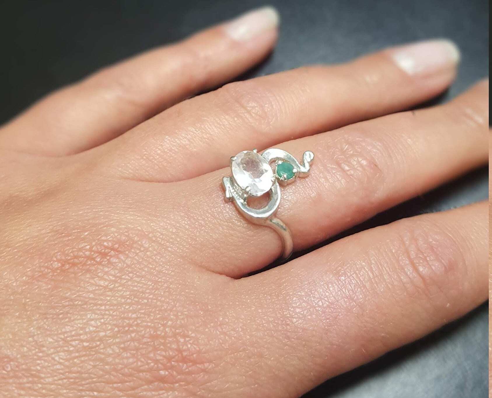 Rose Quartz Ring, Natural Rose Quartz, Natural Emerald, January Birthstone, Unique Rings, January Ring, Solid Silver Ring, Rose Quartz