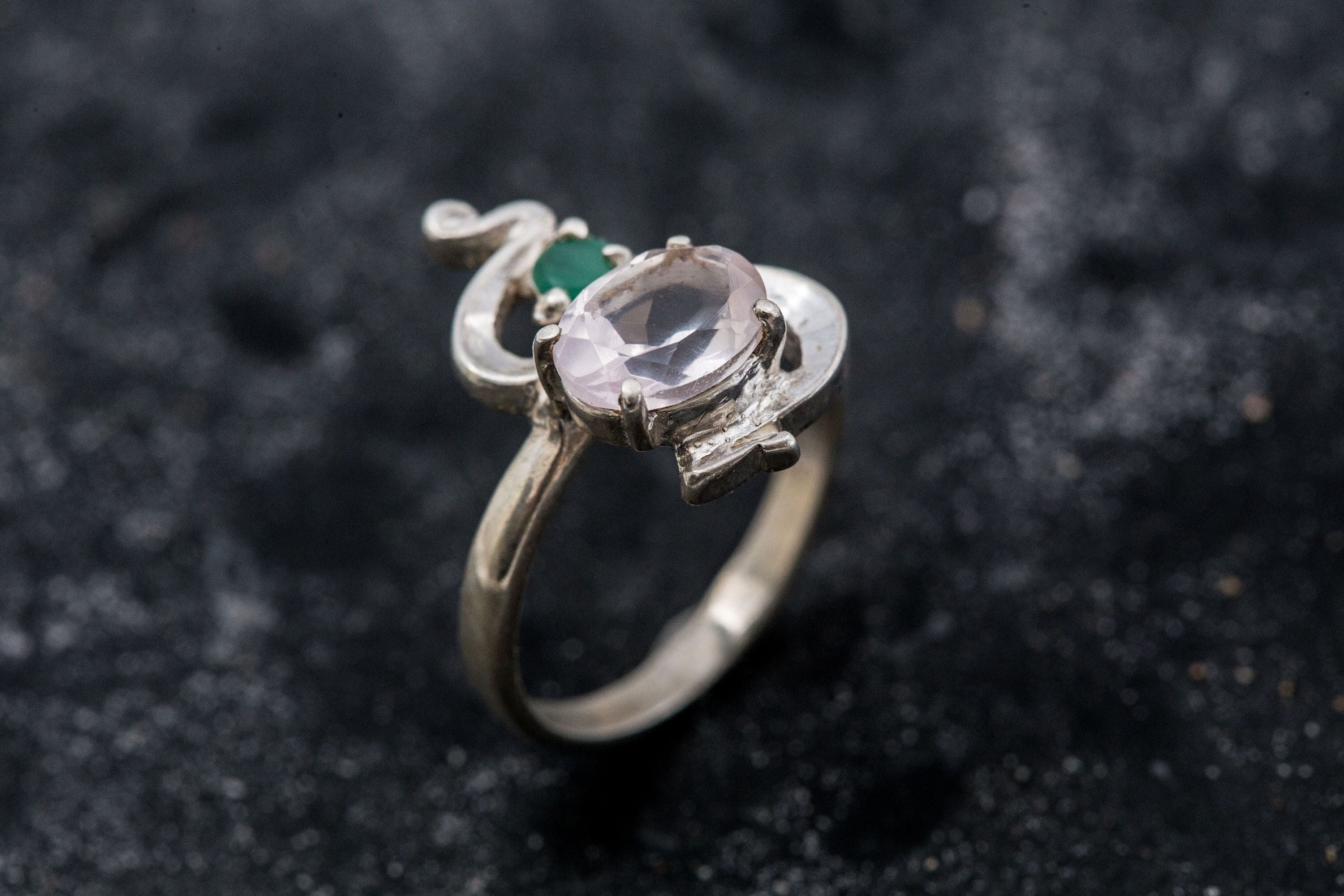 Rose Quartz Ring, Natural Rose Quartz, Natural Emerald, January Birthstone, Unique Rings, January Ring, Solid Silver Ring, Rose Quartz