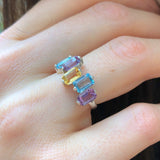 Genuine Topaz Ring - Amethyst Citrine Blue Topaz Ring - Colorful Baguette Band