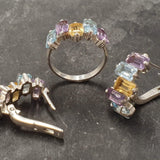 Genuine Topaz Ring - Amethyst Citrine Blue Topaz Ring - Colorful Baguette Band