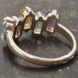 Genuine Topaz Ring - Amethyst Citrine Blue Topaz Ring - Colorful Baguette Band