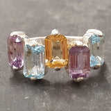 Genuine Topaz Ring - Amethyst Citrine Blue Topaz Ring - Colorful Baguette Band