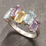 Genuine Topaz Ring - Amethyst Citrine Blue Topaz Ring - Colorful Baguette Band