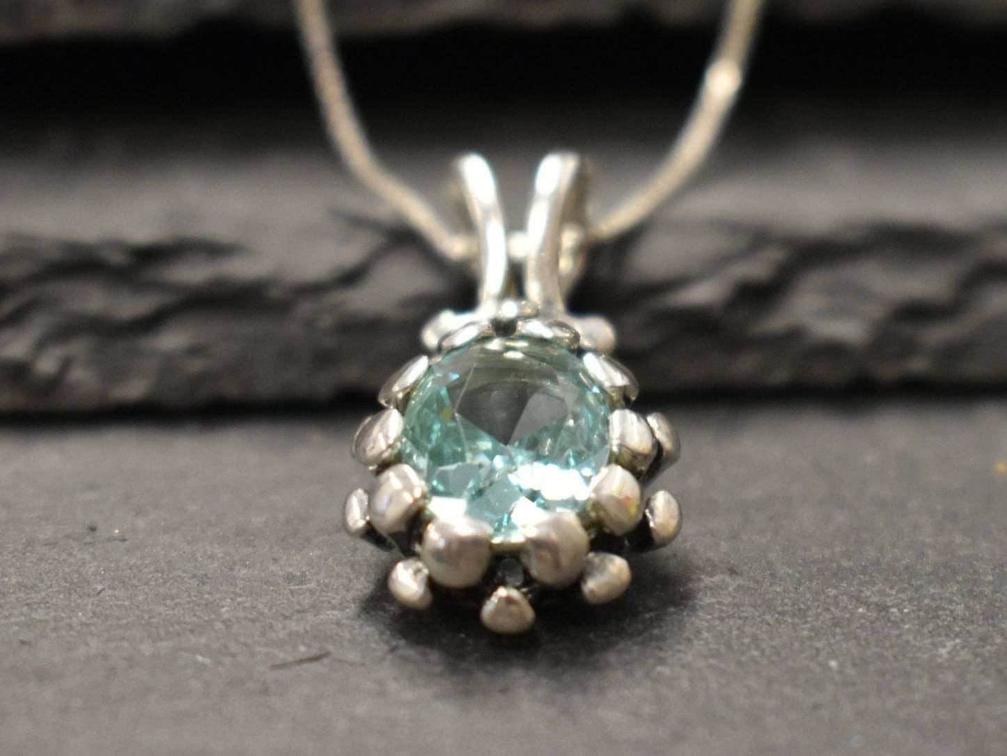 Aquamarine Pendant, Created Aquamarine, Pine Cone Pendant, Vintage Oval Pendant, Blue Aqua Pendant, Aqua Pendant, Solid Silver Pendant