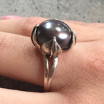 Black Pearl Ring, Genuine Pearl, Pearl Promise Ring, Vintage Rings, Pearl Ring, Vintage Pearl Ring, June Birthstone, Solid Silver Ring