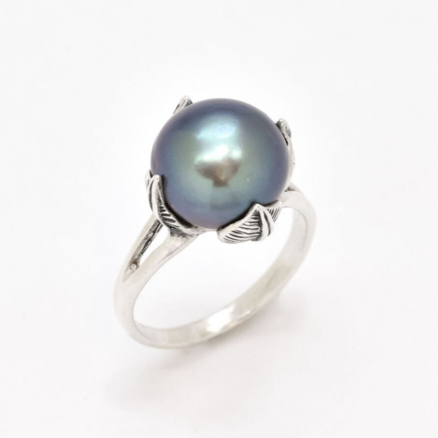 Black Pearl Ring, Genuine Pearl, Pearl Promise Ring, Vintage Rings, Pearl Ring, Vintage Pearl Ring, June Birthstone, Solid Silver Ring