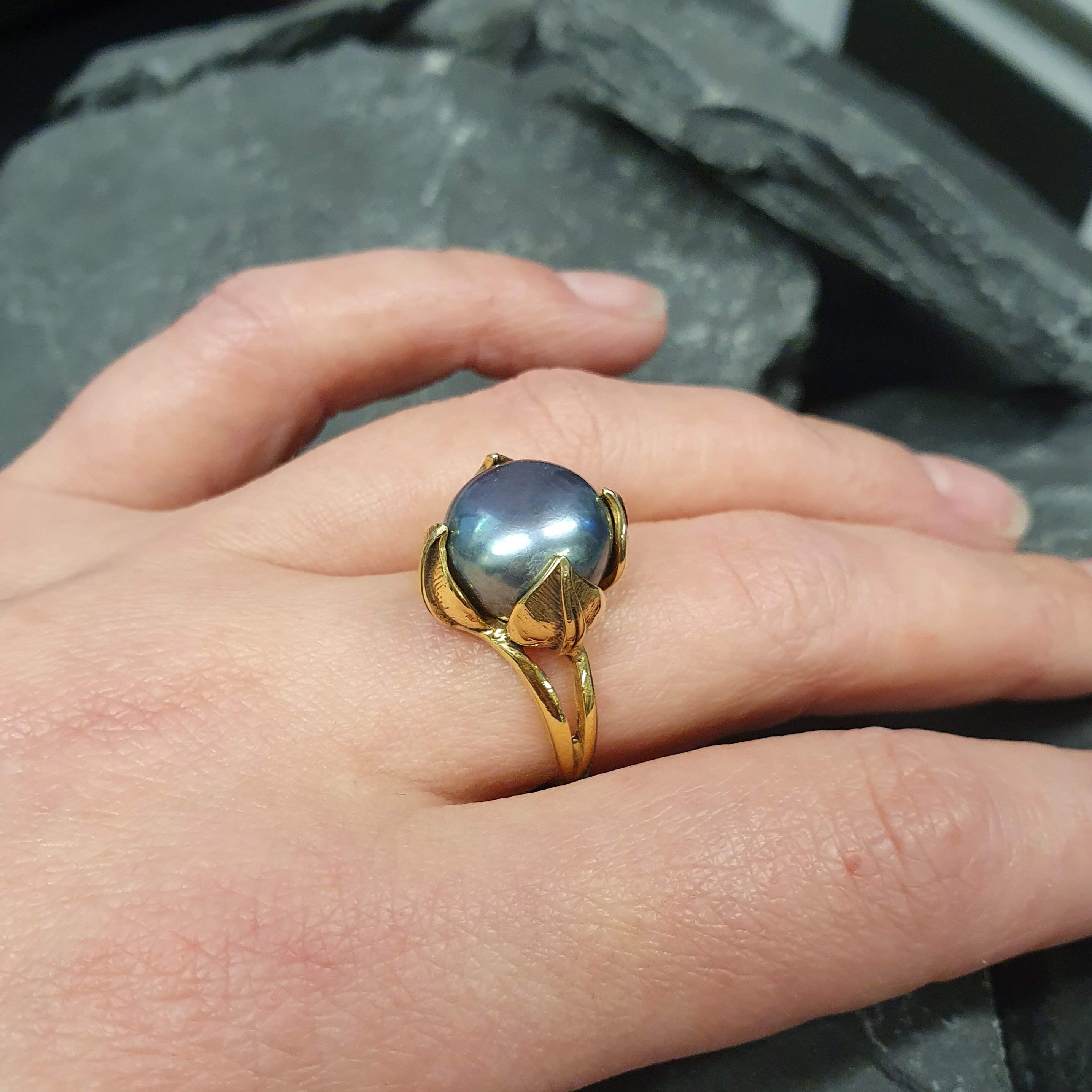 Black Pearl Ring, Genuine Pearl, Pearl Promise Ring, Vintage Rings, Pearl Ring, Vintage Pearl Ring, June Birthstone, Solid Silver Ring(1)