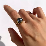 Elegant Black Pearl Leaf Ring in 18k Gold Vermeil - Perfect for daily wear and special occasions or birthday gifts.