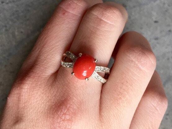 Coral Ring, Natural Coral Ring, March Birthstone, Red Coral Ring, Natural Coral, Vintage Silver Ring, Genuine Coral, Coral Promise Ring