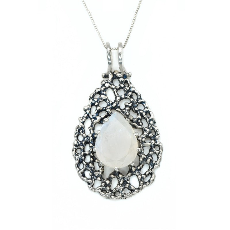 Statement Moonstone Pendant, Rainbow Moonstone, Natural Moonstone, June Birthstones, Large Silver Pendant, Statement Pendant, Silver Pendant