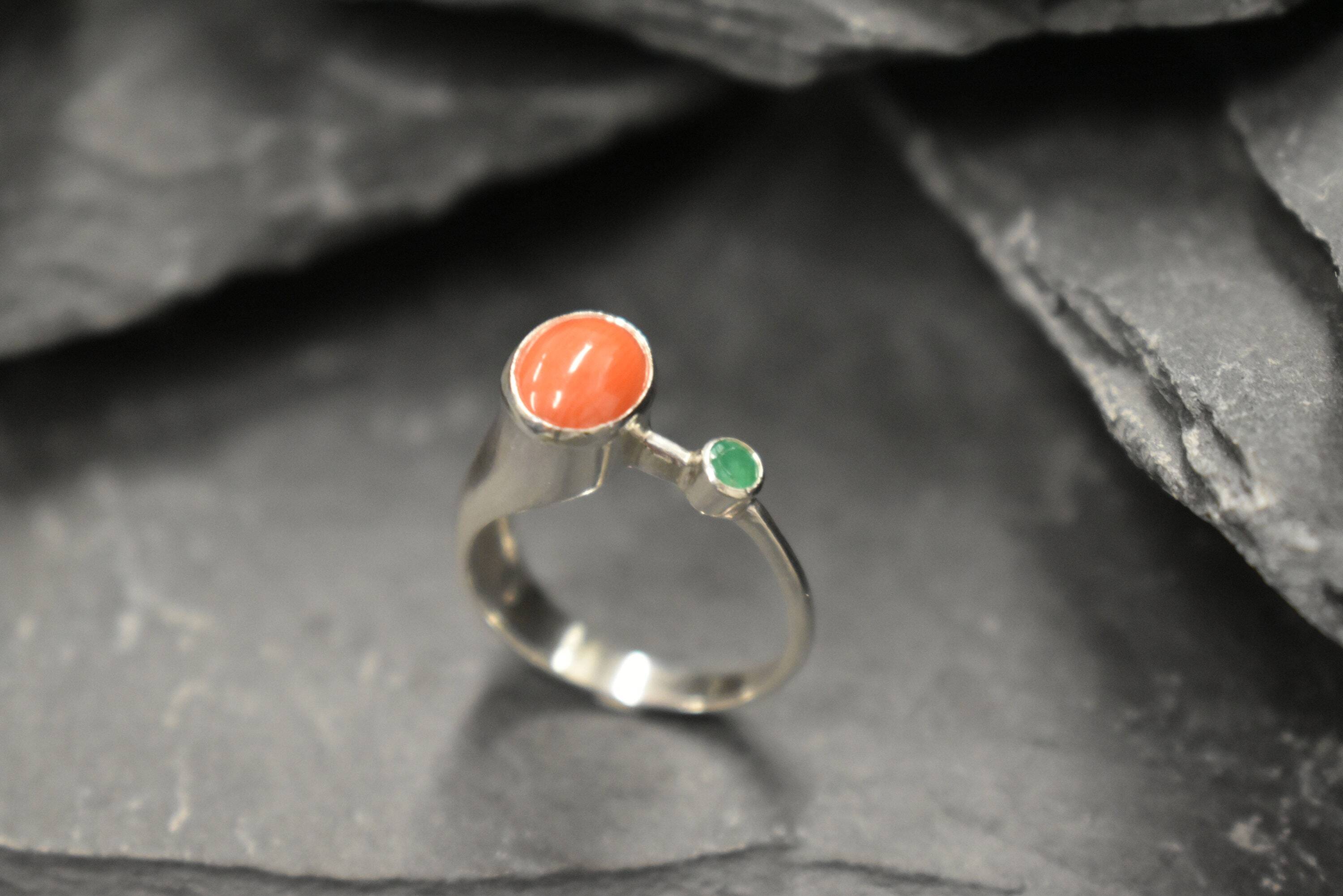 Red Coral Ring, Coral Ring, Natural Red Coral, March Birthstone, Asymmetric Ring, Vintage Coral Ring, Multistone Ring, Solid Silver Ring