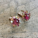 Pink Tourmaline Earrings - Real Tourmaline Earrings - Victorian Flower Studs