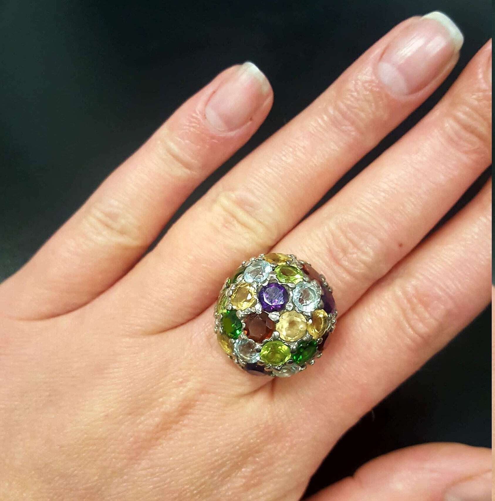 Natural Multistone Ring, Birthstone Ring, Massive Ring, Topaz Bomb Ring, Chunky Ring, Solid Silver Ring, Multistone Chunky Ring, Garnet Ring