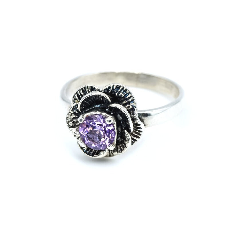 Genuine Amethyst Ring - Purple Flower Ring - February Birthstone Ring