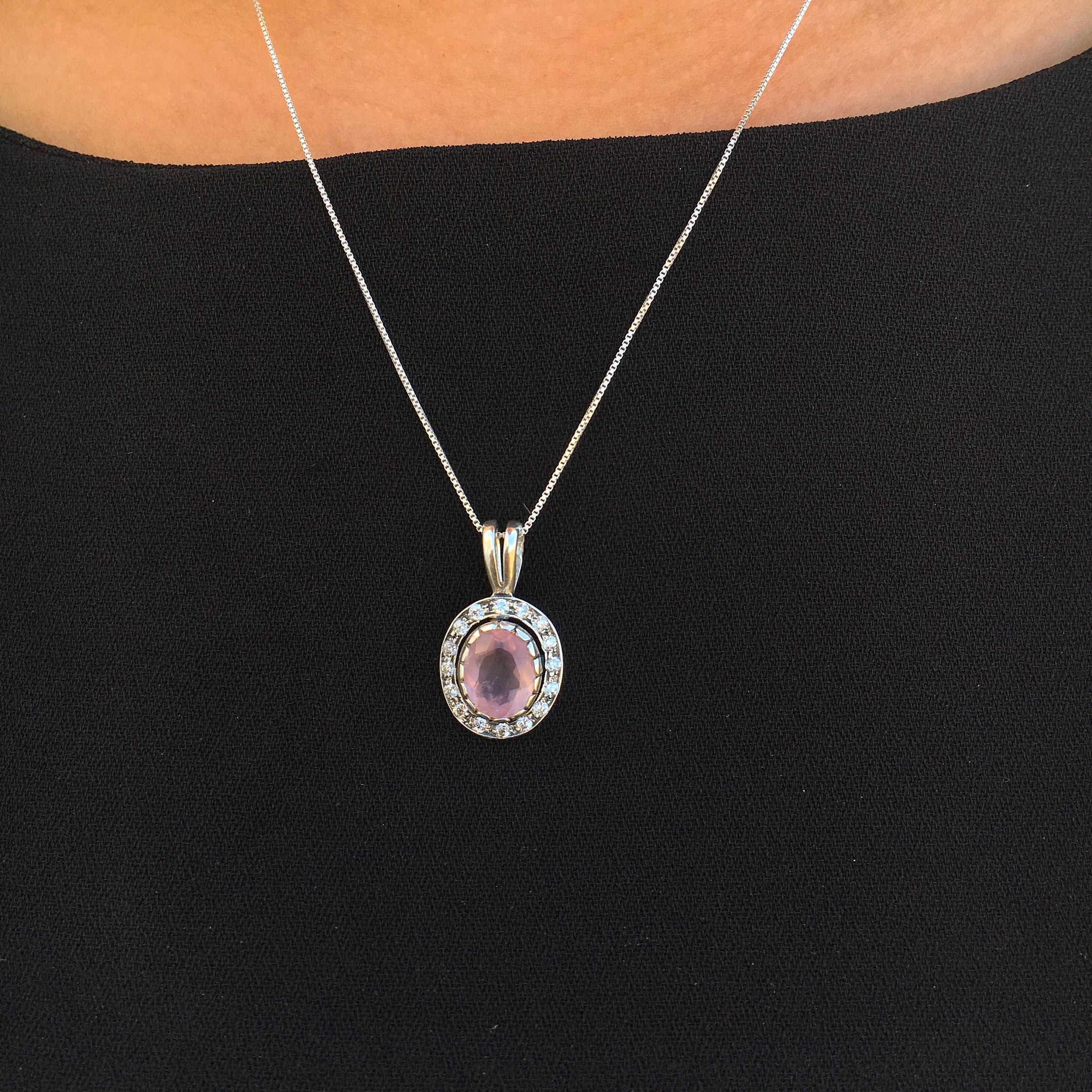 Rose Quartz Pendant, Vintage Pendant, Natural Stone, Love Pendant, Antique Pendant, Pink Pendant, Solid Silver, Silver Pendant, Silver Chain