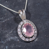 Rose Quartz Pendant, Vintage Pendant, Natural Stone, Love Pendant, Antique Pendant, Pink Pendant, Solid Silver, Silver Pendant, Silver Chain