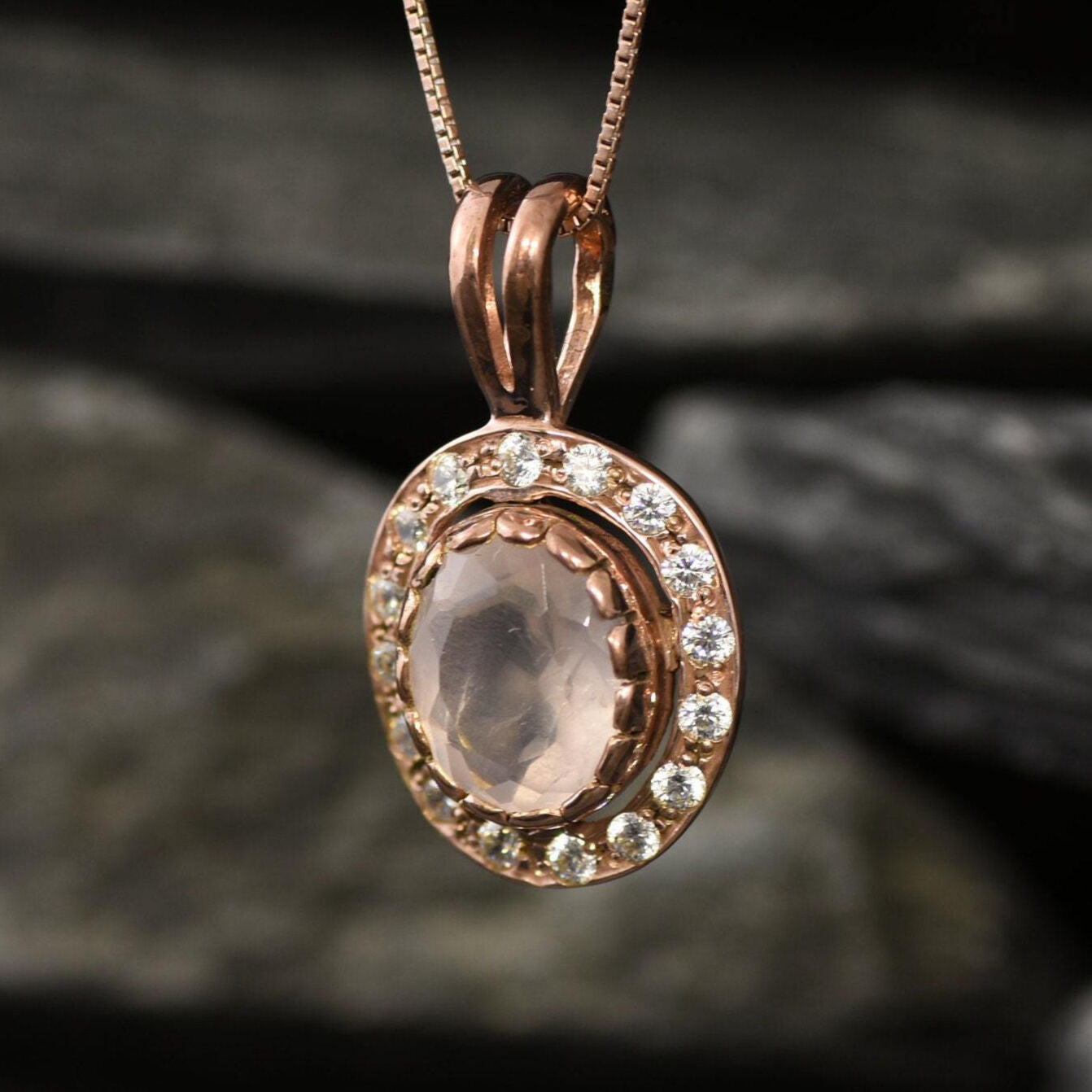 Rose Quartz Pendant, Vintage Pendant, Natural Stone, Love Pendant, Antique Pendant, Pink Pendant, Solid Silver, Silver Pendant, Silver Chain(3)