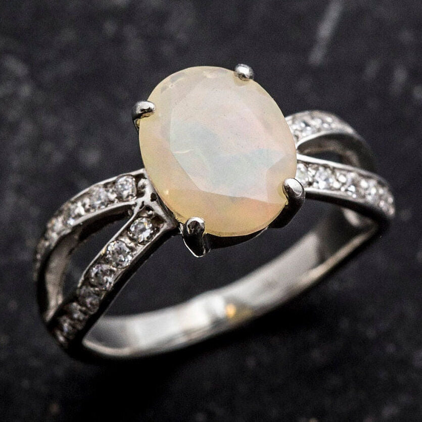 Opal Ring made in 925 Sterling Silver with White Opal in setting, October Birthstone gift idea, symbolizes hope, luck, protection, and creativity, ideal for everyday wear and perfect for birthday gifting and special occasions.