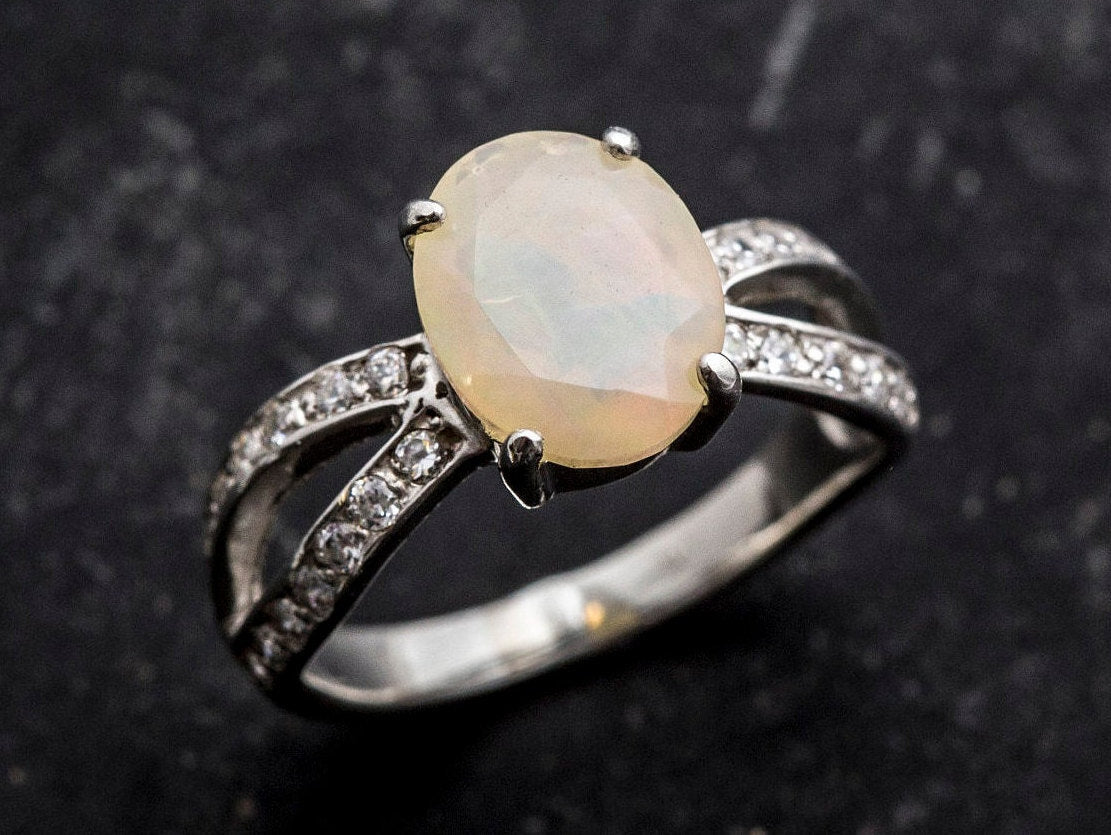 Natural Ethiopian Fire White Opal Stone Ring Original White Fire Opal Stone  Ring