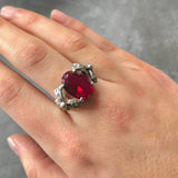 Red Ruby Ring, Ribbon Ring, Created Ruby Ring, Vintage Silver Ring, Vintage Ring, Silver Ribbon, Ruby Ring, Red Ring, Antique Red Ring