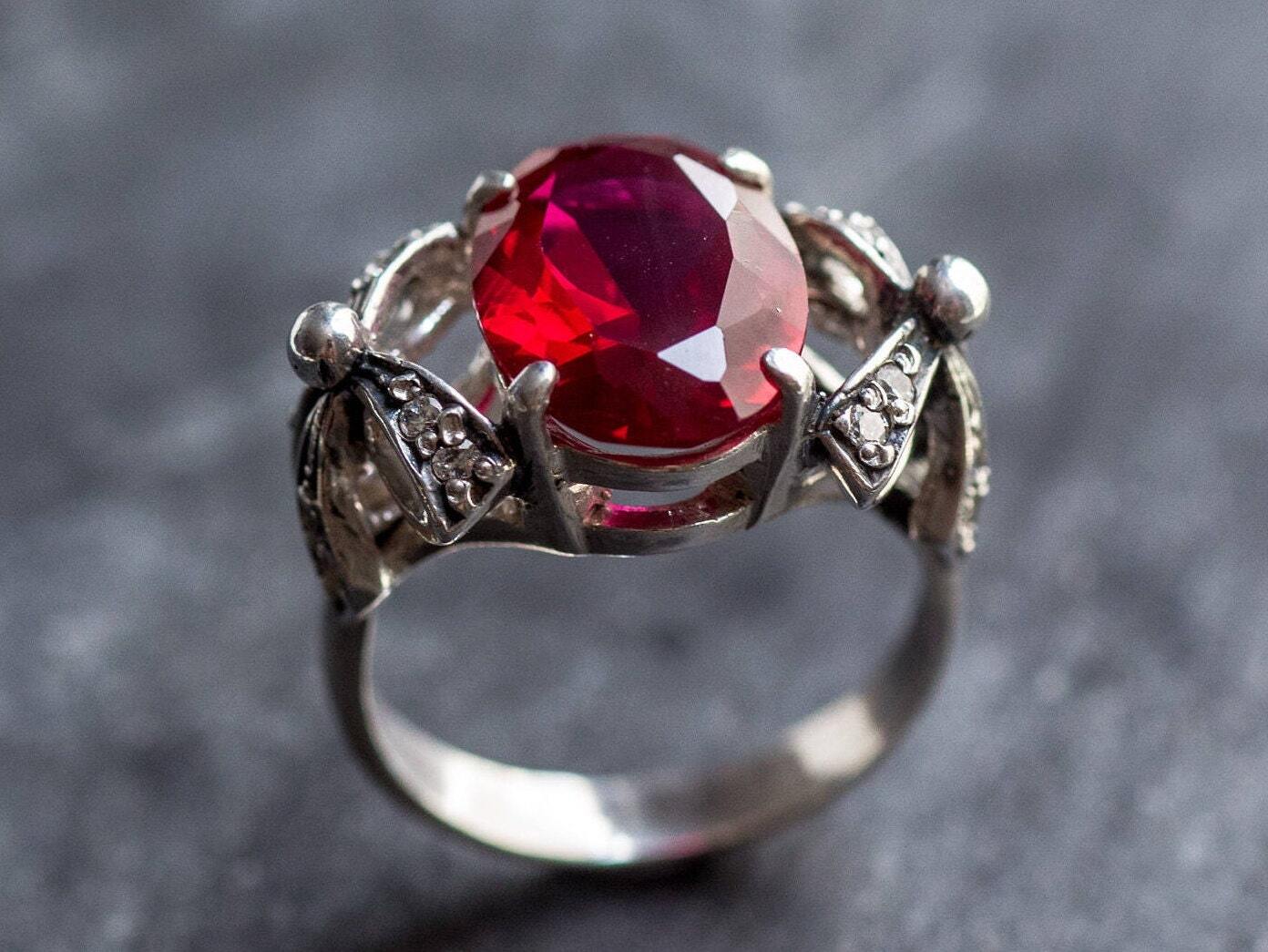 Red Ruby Ring, Ribbon Ring, Created Ruby Ring, Vintage Silver Ring, Vintage Ring, Silver Ribbon, Ruby Ring, Red Ring, Antique Red Ring