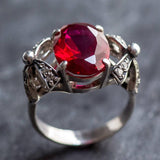 Red Ruby Ring, Ribbon Ring, Created Ruby Ring, Vintage Silver Ring, Vintage Ring, Silver Ribbon, Ruby Ring, Red Ring, Antique Red Ring