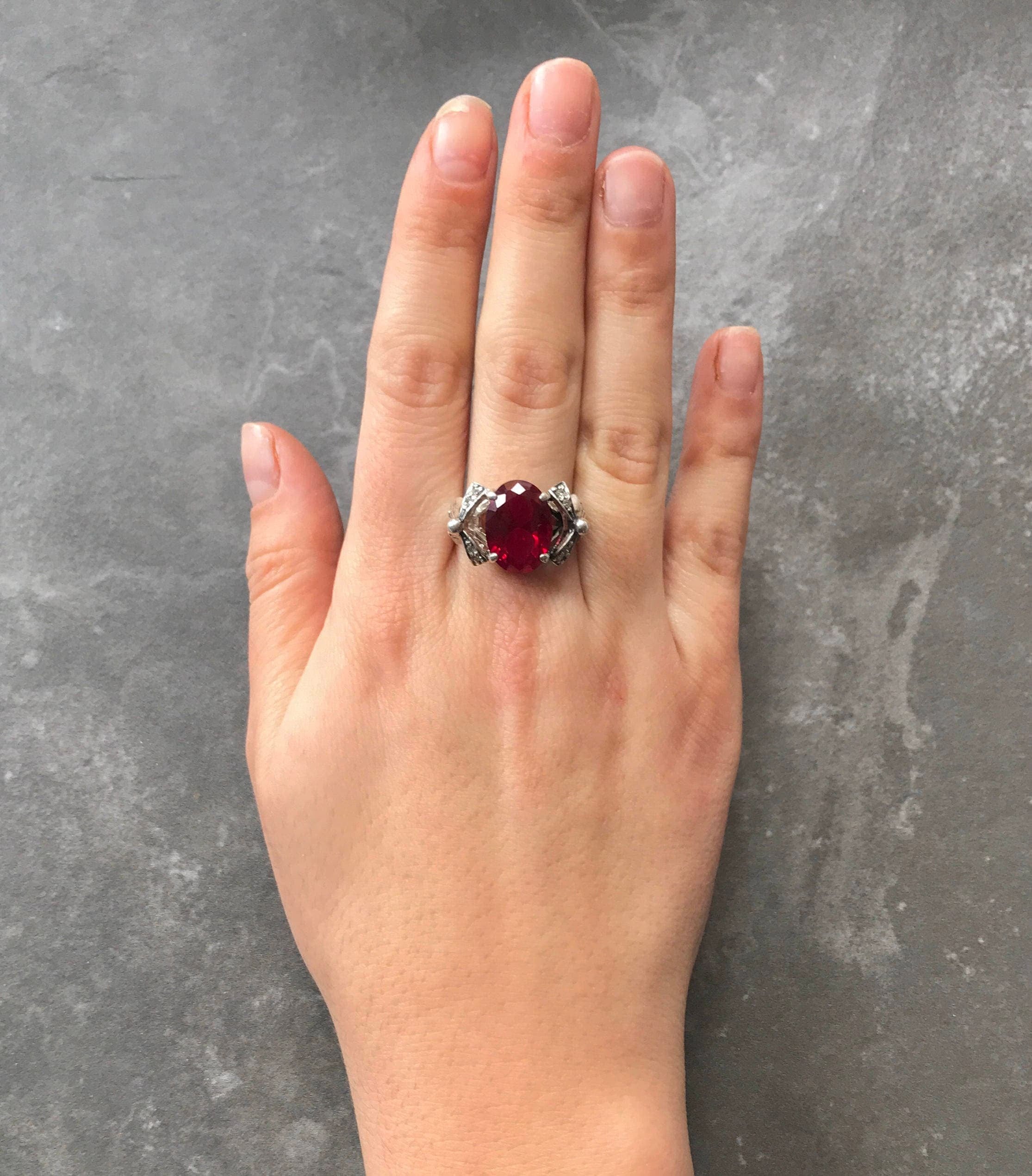 Red Ruby Ring, Ribbon Ring, Created Ruby Ring, Vintage Silver Ring, Vintage Ring, Silver Ribbon, Ruby Ring, Red Ring, Antique Red Ring