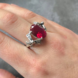 Red Ruby Ring, Ribbon Ring, Created Ruby Ring, Vintage Silver Ring, Vintage Ring, Silver Ribbon, Ruby Ring, Red Ring, Antique Red Ring