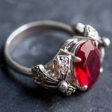 Red Ruby Ring, Ribbon Ring, Created Ruby Ring, Vintage Silver Ring, Vintage Ring, Silver Ribbon, Ruby Ring, Red Ring, Antique Red Ring