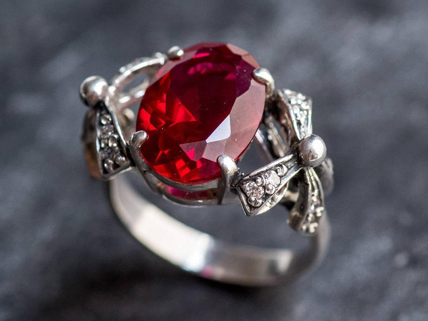 Red Ruby Ring, Ribbon Ring, Created Ruby Ring, Vintage Silver Ring, Vintage Ring, Silver Ribbon, Ruby Ring, Red Ring, Antique Red Ring