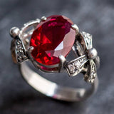 Red Ruby Ring, Ribbon Ring, Created Ruby Ring, Vintage Silver Ring, Vintage Ring, Silver Ribbon, Ruby Ring, Red Ring, Antique Red Ring