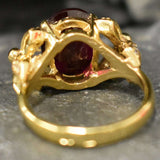 Beautiful 18k Gold Vermeil Ring with Oval Created Red Ruby, a symbol of passion, ideal for special occasions and everyday elegance.
