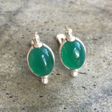 Large Emerald Studs - Green Oval Earrings, Silver Emerald Earrings