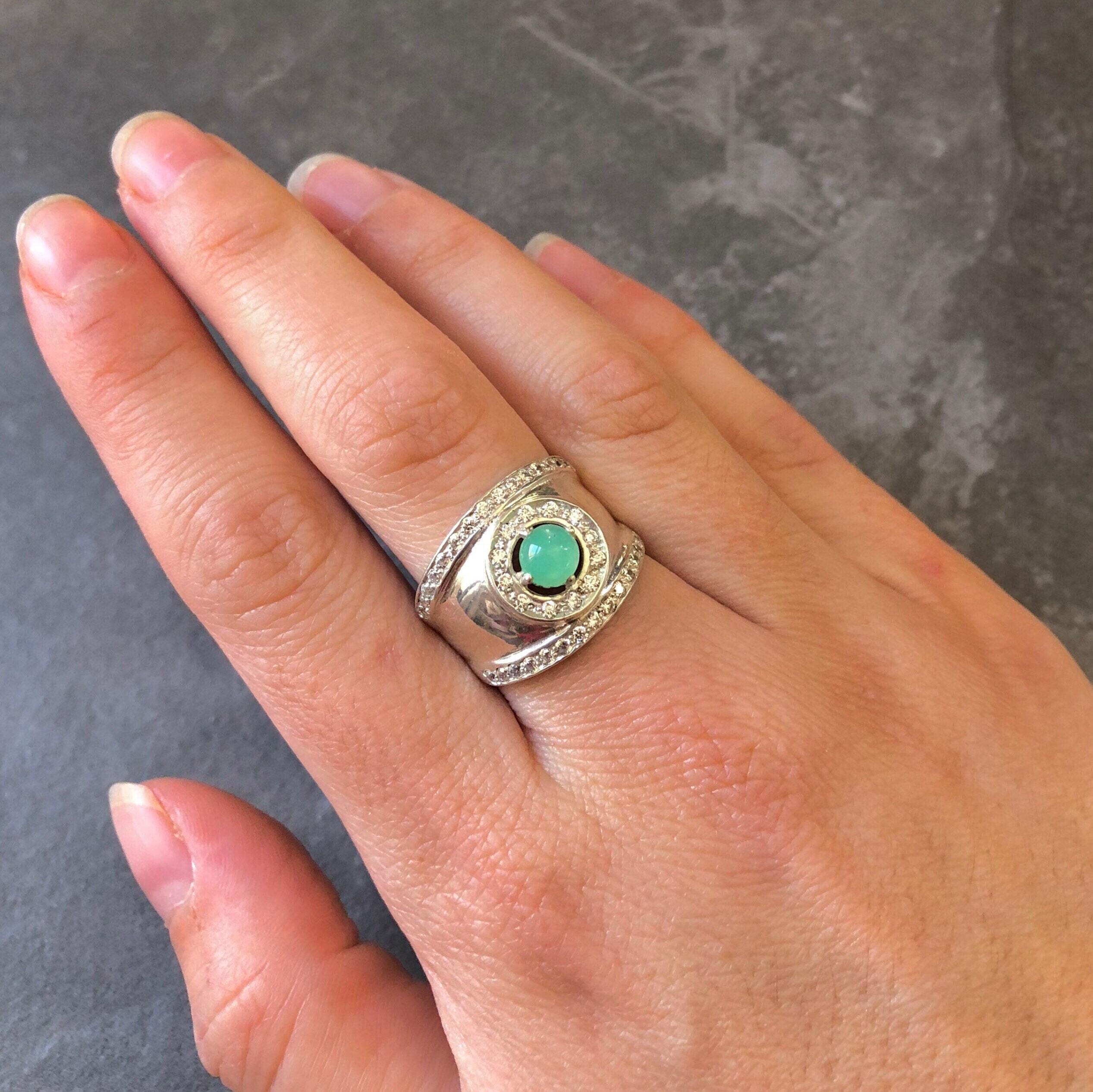 Vintage Emerald Ring, Bezel Ring, Natural Emerald Ring, Vintage Silver Ring, Wide Ring, May Birthstone Ring, Real Emerald Ring, Solid Silver