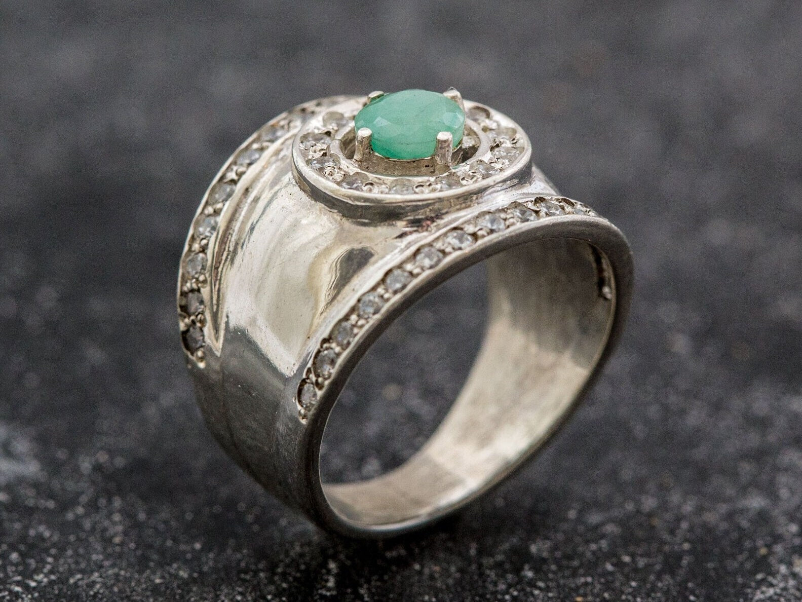 Vintage Emerald Ring, Bezel Ring, Natural Emerald Ring, Vintage Silver Ring, Wide Ring, May Birthstone Ring, Real Emerald Ring, Solid Silver