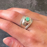 Vintage Emerald Ring, Bezel Ring, Natural Emerald Ring, Vintage Silver Ring, Wide Ring, May Birthstone Ring, Real Emerald Ring, Solid Silver