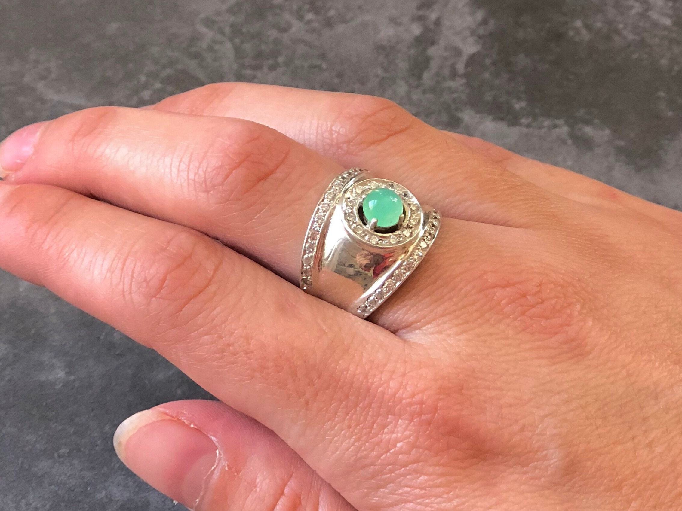 Vintage Emerald Ring, Bezel Ring, Natural Emerald Ring, Vintage Silver Ring, Wide Ring, May Birthstone Ring, Real Emerald Ring, Solid Silver