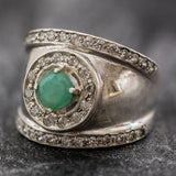 Vintage Emerald Ring, Bezel Ring, Natural Emerald Ring, Vintage Silver Ring, Wide Ring, May Birthstone Ring, Real Emerald Ring, Solid Silver