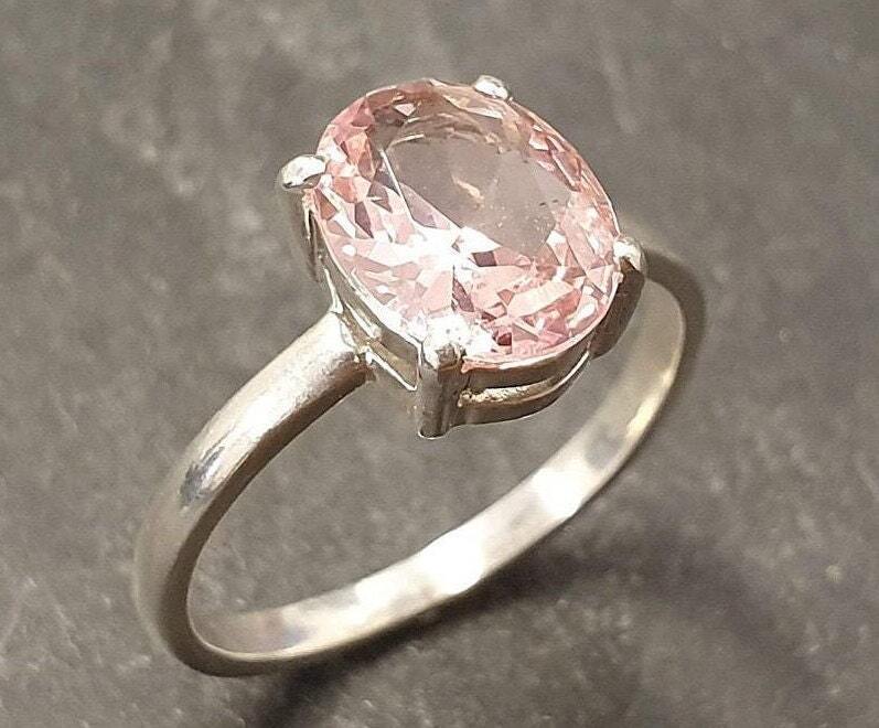 Pink Morganite Ring - Pink Solitaire Ring - Dainty Vintage Ring