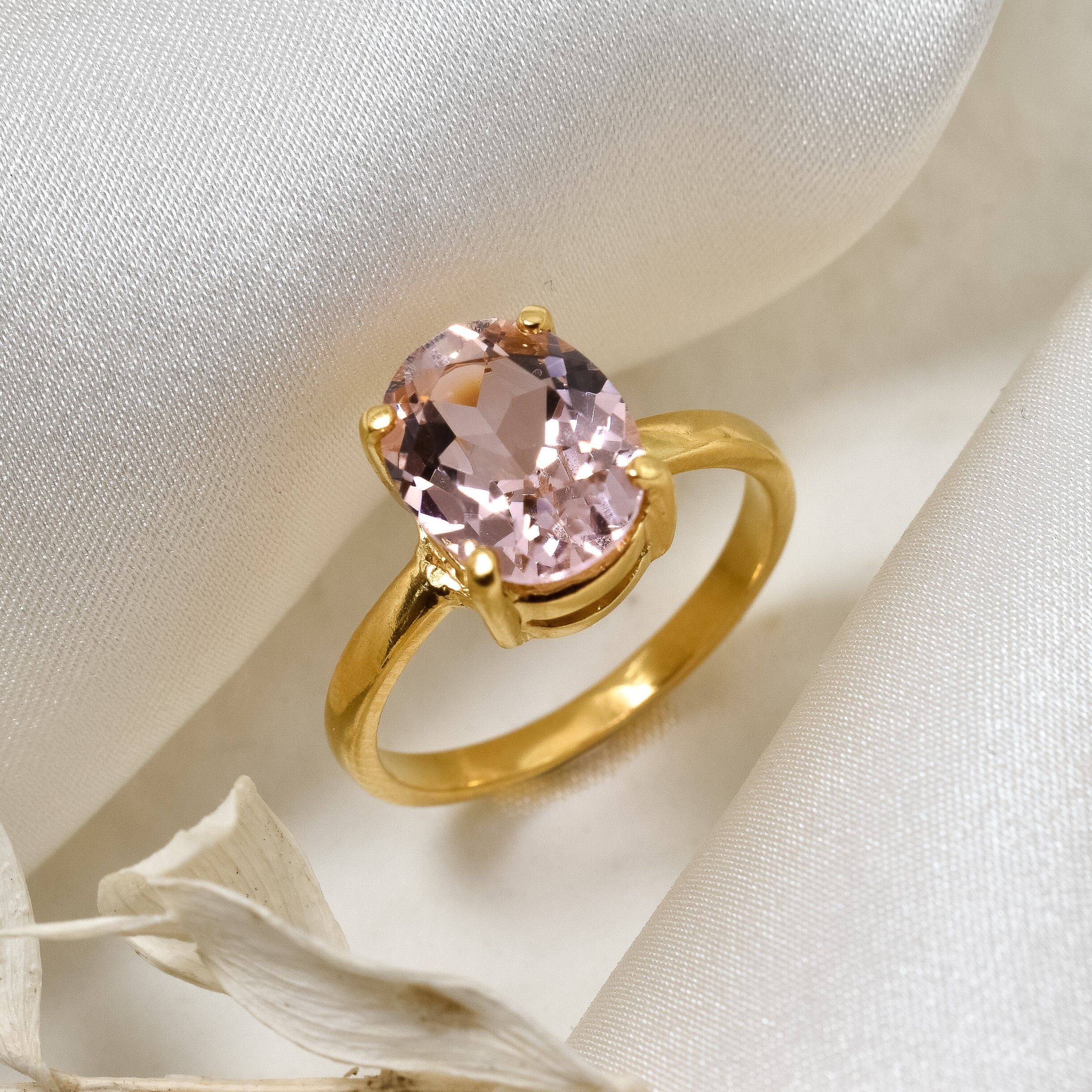 Morganite Ring, Created Morganite, Solitaire Ring, Vintage Ring, Cotton Candy Ring, Pink Diamond Ring, Unique Stone Ring, Solid Silver Ring(1)