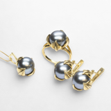 Black Pearl Pendant - Natural Black Pearl Necklace, Gold Leaf Pendant