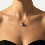 Black Pearl Pendant - Natural Black Pearl Necklace, Gold Leaf Pendant