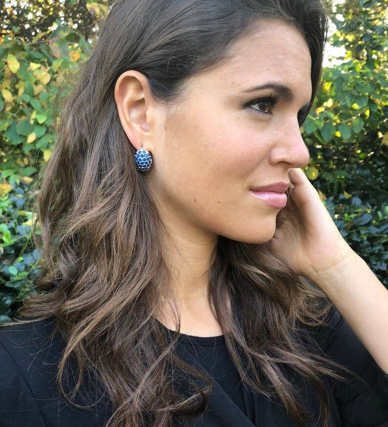 Elegant 925 Sterling Silver Earrings featuring Round Natural Blue Sapphire, perfect for birthdays and everyday wear.