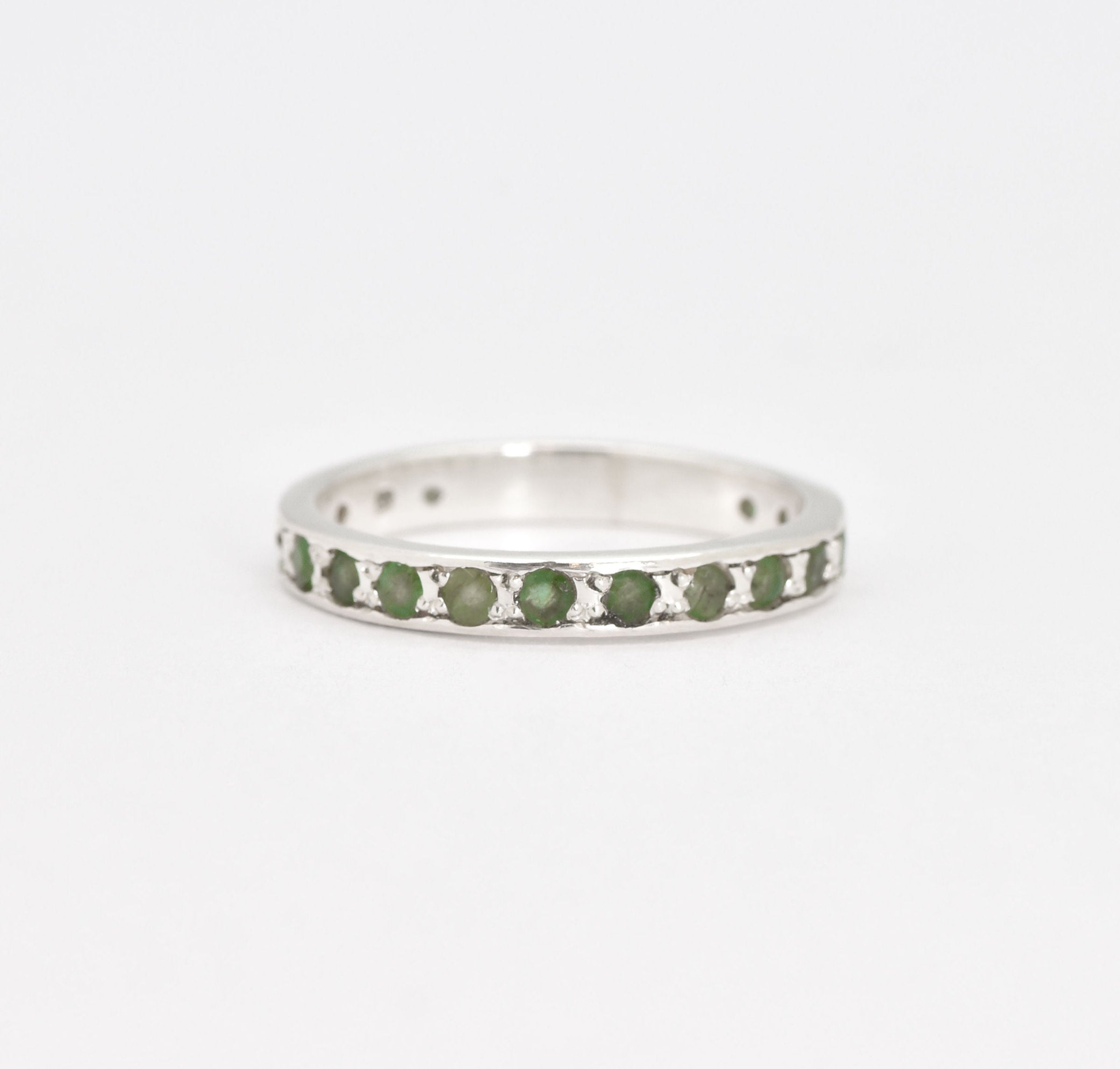 Emerald Eternity Ring, Natural Emerald, Emerald Band, May Birthstone, May Band, Real Emerald Band, Vintage Band, Silver Band, Eternity Ring