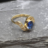 Vintage Sapphire Ring - Gold Antique Band, Oval Sapphire Ring, September Birthstone Ring