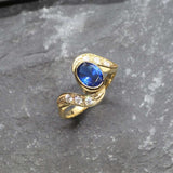 Vintage Sapphire Ring - Gold Antique Band, Oval Sapphire Ring, September Birthstone Ring