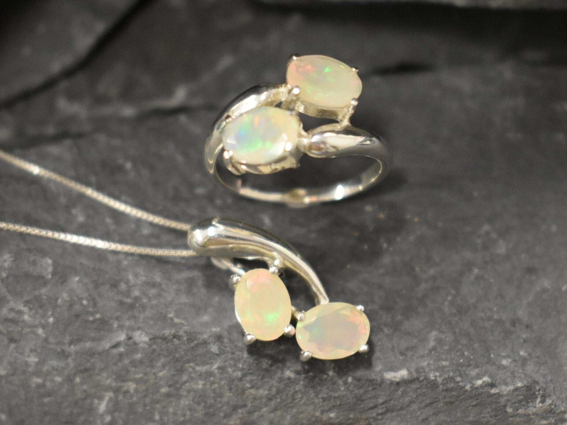 Fire Opal Necklace, Natural Fire Opal, Opal Pendant, Two Stone Pendant, October Birthstone, Anniversary Necklace, Yellow Pendant, 925 Silver