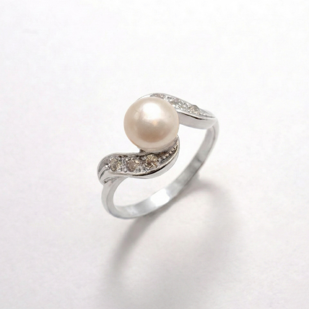 Natural Pearl Ring made in 925 Sterling Silver with Natural White Pearl in Bezel setting, June Birthstone gift idea, symbolizes purity and integrity, ideal for everyday wear and perfect for birthday gifting and special occasions.