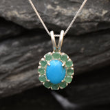 Turquoise Necklace - Natural Turquoise Pendant - Emerald Flower Necklace